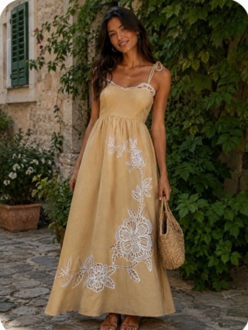 Caroline Constas Sand Richelieu Floral Embroidered Maxi Dress, Size-Sm NWT - Picture 1 of 16